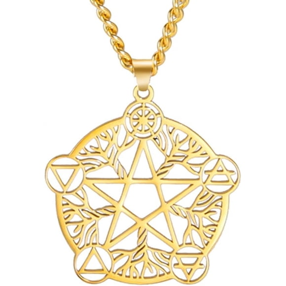 Stainless Steel Pentagram Pendant Celtic Star and Moon Pagan Necklace Lucky Amulet Jewelry for Men