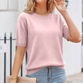 thumbnail image 7 of Womens Crew Neck Short Sleeve Sweaters Lightweight Knitted Pullover Summer Casual Basic Clothes Light pink L, 7 of 7
