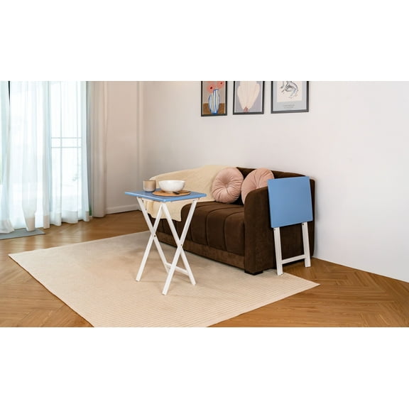Mainstays Modern Indoor Folding Tray Table Set of 2, Seaside Finish, Solid Rubberwood, 19 x 14.5 x 26 Inches