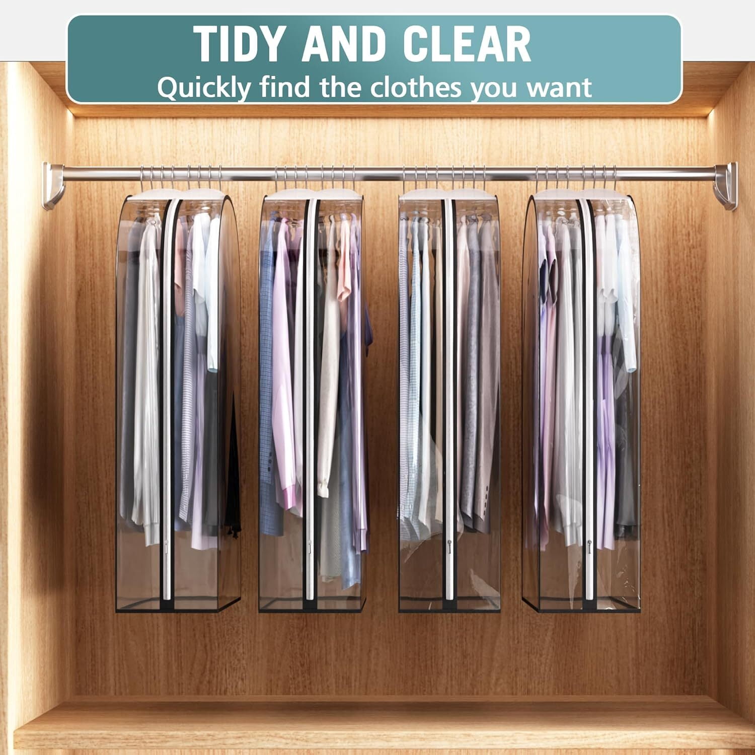 GoXteam 4 Packs 40" Clear Garment Bags for Hanging Clothes, 10" Gusseted Garment Bags for Closet Storage,Clean and tidy Plastic Garment Bags Covers for Coats, Dresses, Jackets