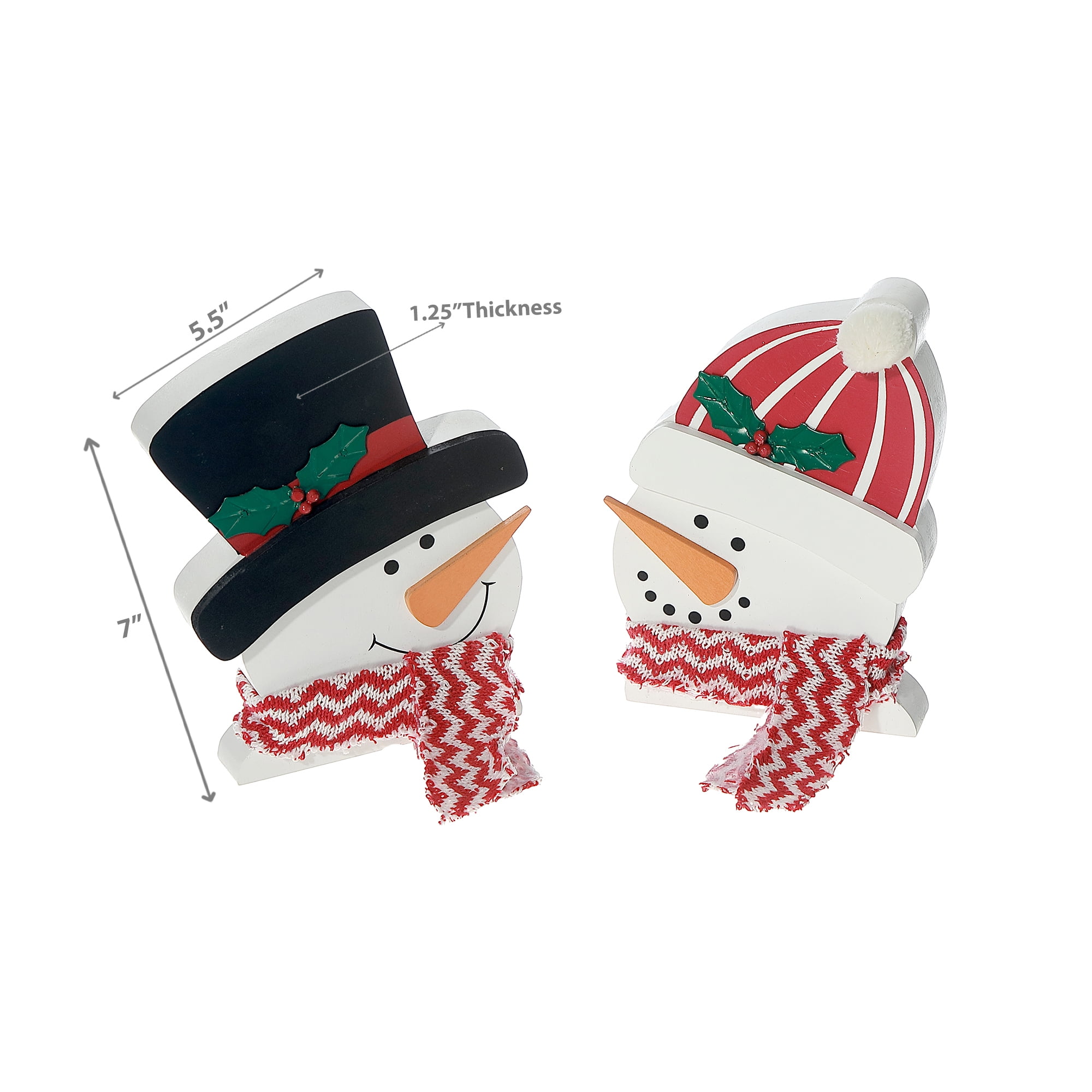 Mdf Snowman Head With Scarf Block (Asstd) - Set of 2