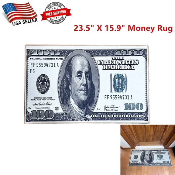 100 Dollar Bill Money - Area Rug Carpet Floor Mat Decor Size: 23.5" X 15.9"