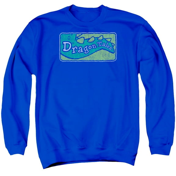 Dragon Tales/Logo Distressed Adult Crewneck Sweatshirt Royal Blue