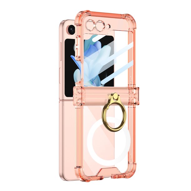 TPU+PC Material Teléfono para Z Flip5 con Cojín y Anillo Giratorio Soporte Diseño Transparente