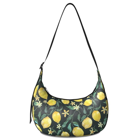 Sac Bandoulière Citron Jaune Léger en Nylon avec Sangle Réglable Fruit Mignon Été Moderne Amateur de Citron Rétro Vintage J'aime les Citrons Fleurs Motif Floral Frais et Lumineux Petit Sac