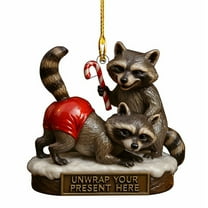 Cheapark Christmas Raccoon Acrylic Pendant - 2D Flat Design for Christmas Tree Hanging, Cute Decor for Home Holiday Ambiance