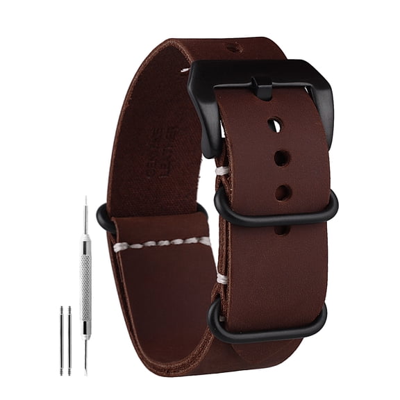 26mm Dark Brown Crazy Horse Leather Strap Black Buckle Leather Watch Strap with Double Ended Leather Strap