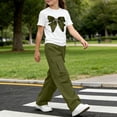 thumbnail image 6 of Iyufng Two Piece Sets for Girls, Old Girls Clothing, Bow Printed Short Sleeve T-Shirt and Cargo Pants Outfits 5-15 Years, 6 of 7