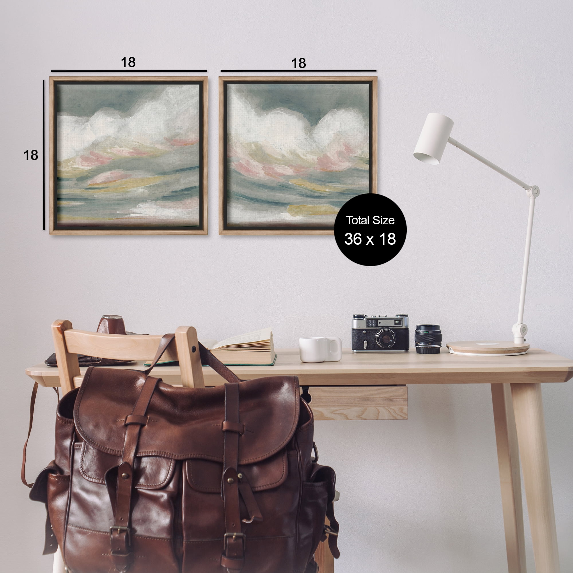 Stupell Industries Wispy Pink Mountains Abstract Painting Brown Floater Framed Canvas Art Print Wall Art, 18 x 18, Set of 2