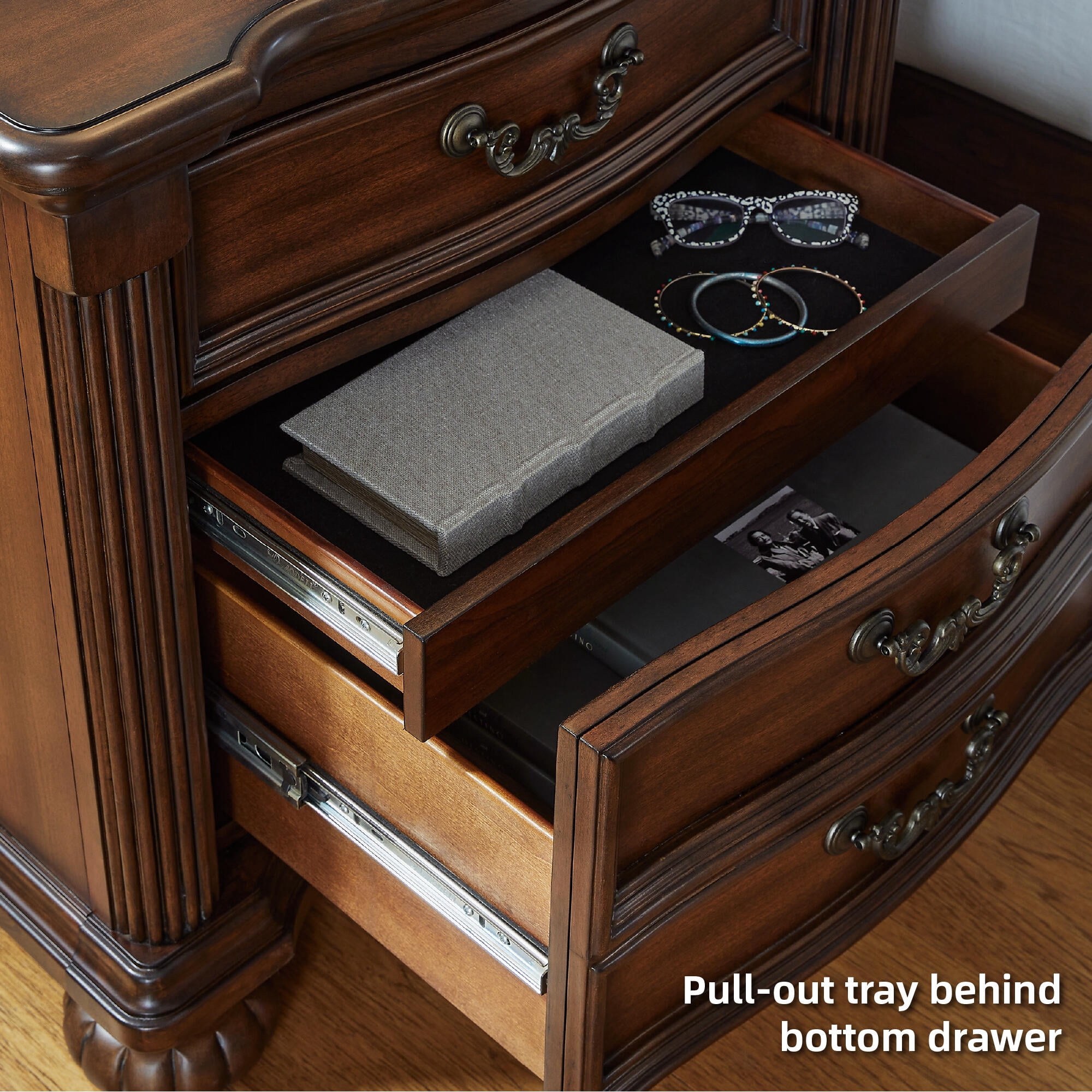 Signature Design by Ashley Lavinton Nightstand - 3 Drawer Traditional Bedroom End Table with Hidden Tray - Brown