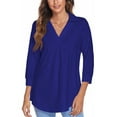 thumbnail image 4 of MAWCLOS Womens 3/4 Sleeve V Neck Shirts Lapel Tunic Tops Casual Work Tops Classic Solid Color Blouse Loose Fit, 4 of 6