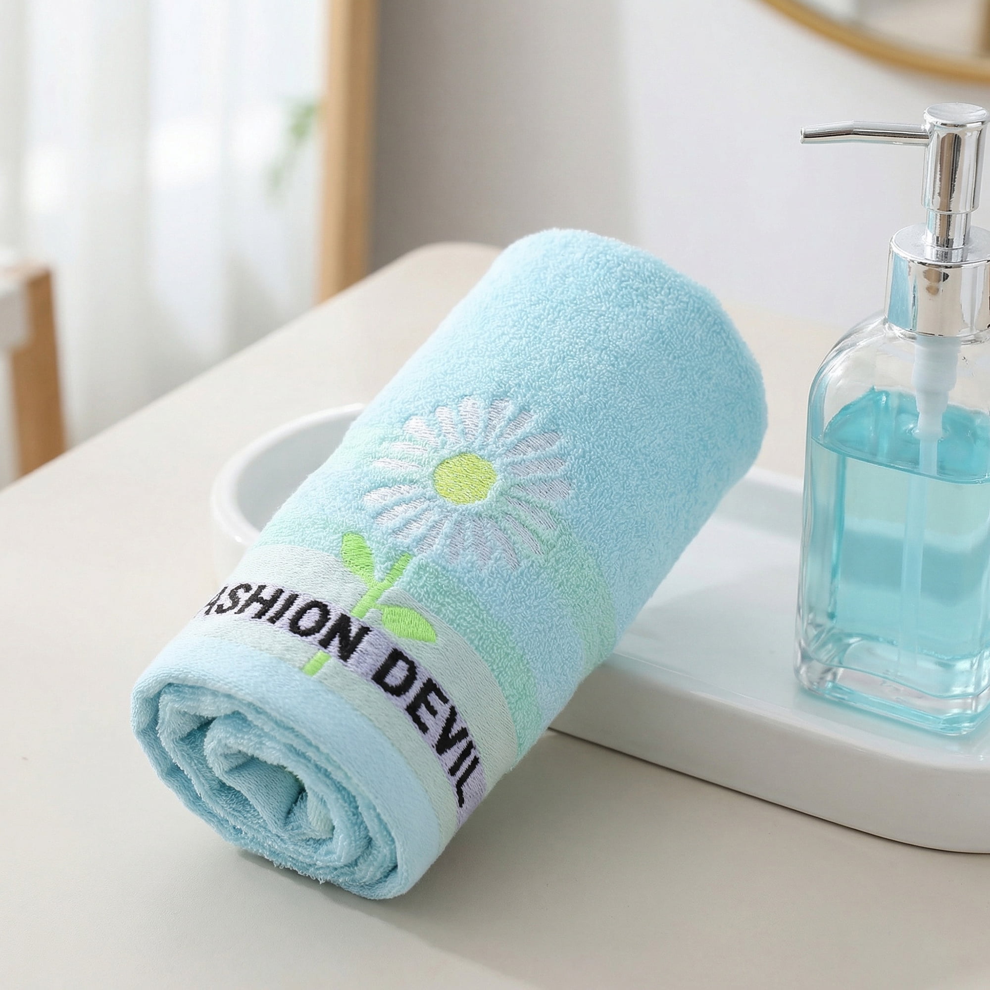 Unique Bargains 29" x 13" Floral Decorative Absorbent Hand Towels Blue 2pk