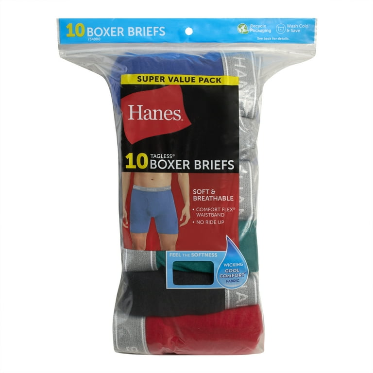 Hanes Men's FreshIQ Assorted Blues Boxer Briefs w/ ComfortSoft Waistband  10-Pack