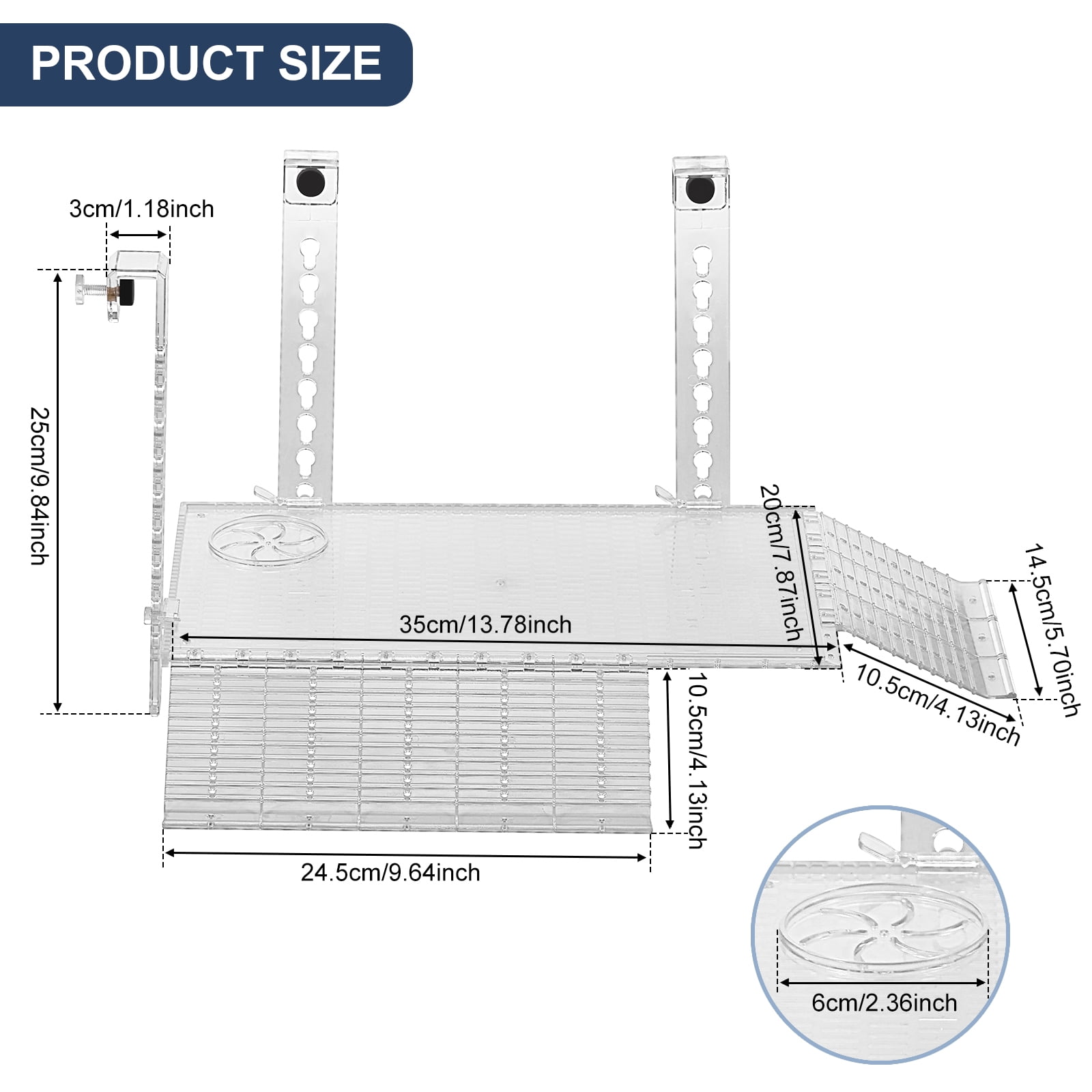 Turtle Basking Platform Acrylic Turtle Dock Basking Platform Height Adjustable Turtle Dock Clear Turtle Terrace Basking Platform with 2 Slides for Tortoise Fish Tank Aquarium