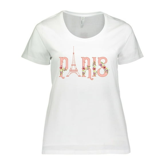 Inktastic Pink Paris Eiffel Tower with Flowers Women's Plus Size T-Shirt