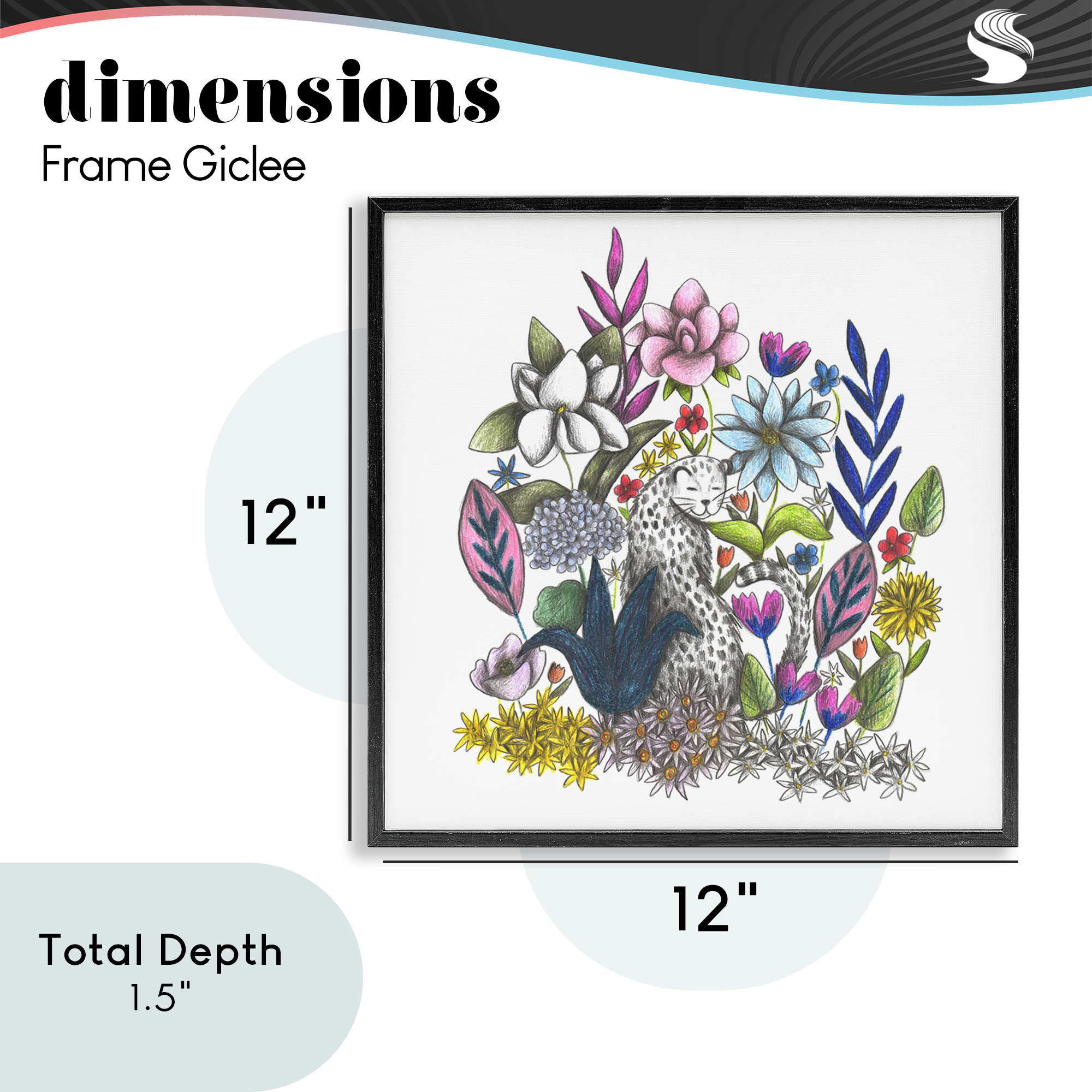 Leopard in Midst of Flowers Black Framed Giclee Art, design by Cecilia Battaini