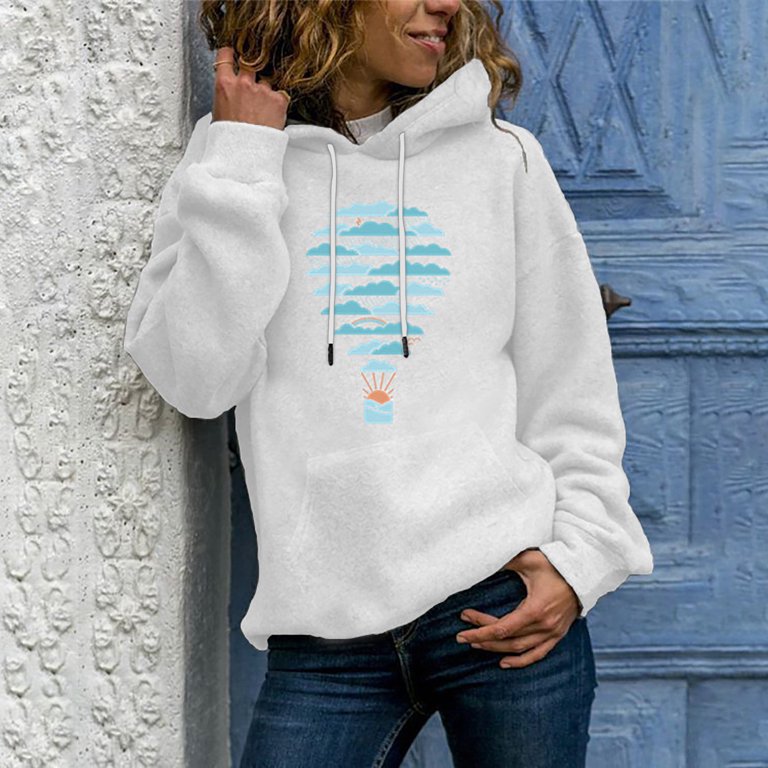 HAPIMO Sales Sweatshirt for Women Pocket Drawstring Pullover Tops Hot Air  Balloon Graphic Print Long Sleeve Relaxed Fit Womens Hoodie Sweatshirt Teen  Girls Clothes White XXXL - Walmart.com