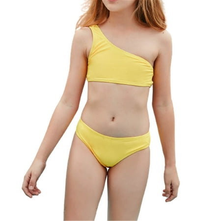 

Daznico Girls Swimsuit Swimsuit Suit Holiday Bikini Piece Two Cute Print Girls Bathing Set Girls Swimwear Swimming Suits for Kids Yellow 150