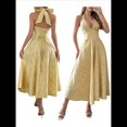 thumbnail image 2 of Vestido de Fiesta para Mujer, de Satén Bordado, con Corsé en Forma de A y Corte en A para Cóctel. Amarillo XL, 2 of 7