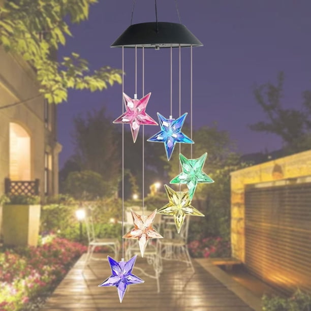 Lámpara Solar Lámpara de carillón de viento solar luces colgantes de luna y estrella que cambian de Color decoración de jardín