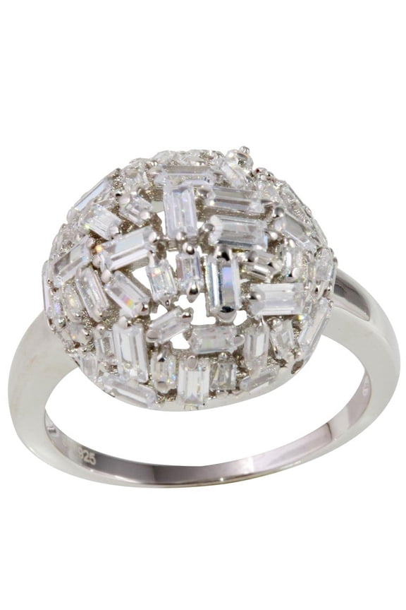 Two Prongs Set Clear Cubic Zirconia Half Sphere Shape Ring Rhodium Plated Sterling Silver Size 9