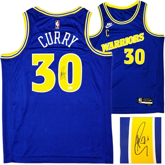 Golden State Warriors Stephen Curry Autographed Blue Nike Swingman Classic Edition Jersey Size 48 JSA 221492