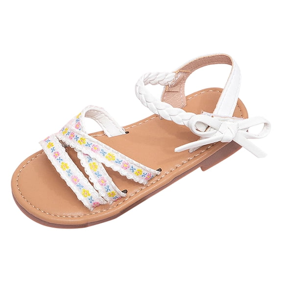 newwalpole Girls Open Toe Princess Flat Sandals with Comfort Sole Summer Sandals White for Size 8.5