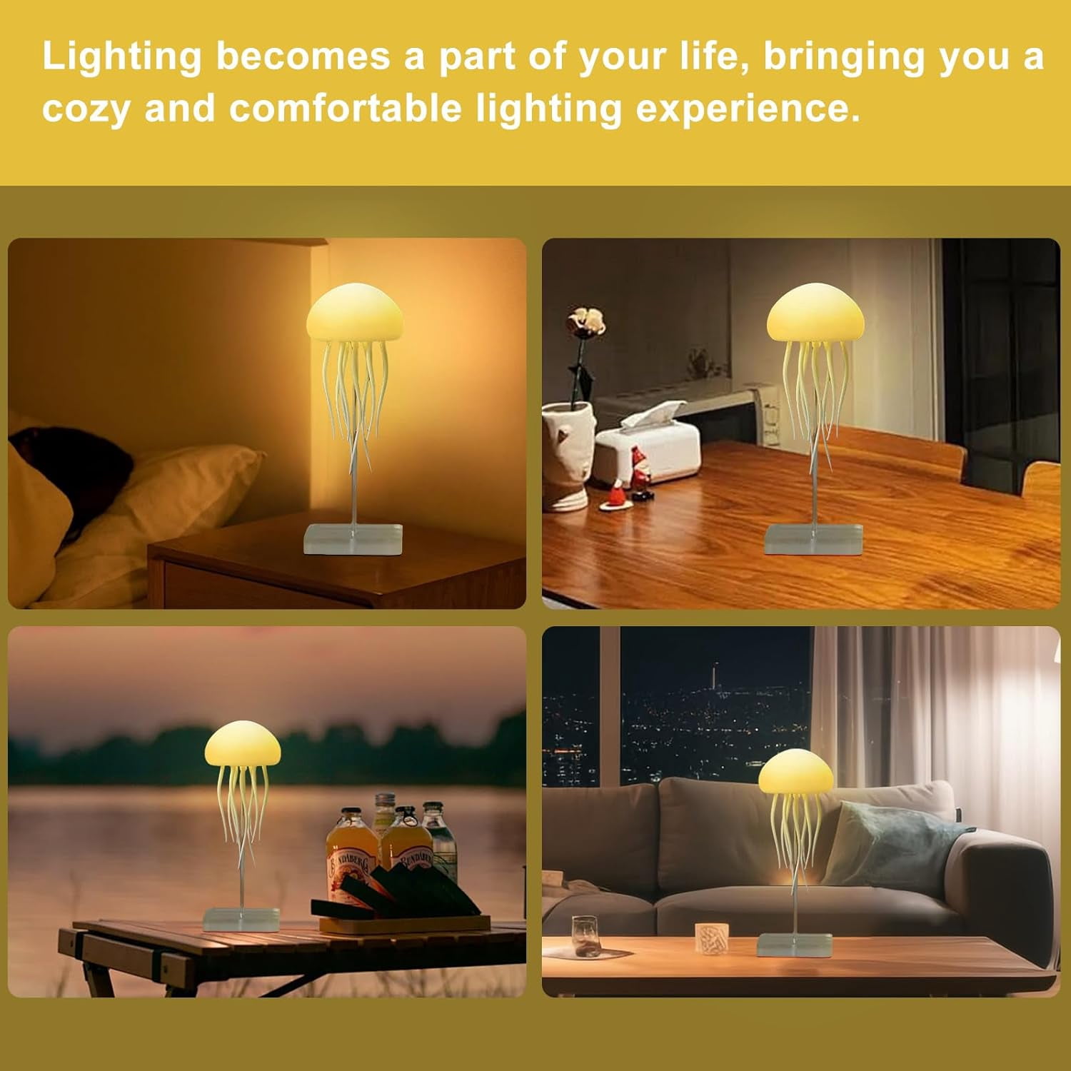 LED Jellyfish Lamp RGB Gradient Jelly Fish Light Lamp Voice Control Jellyfish Light with Dancing Legs and Touch Sensor Rechargeable Cute Desk Lamp for Bedrooms, Living Room (Hanging + Base)