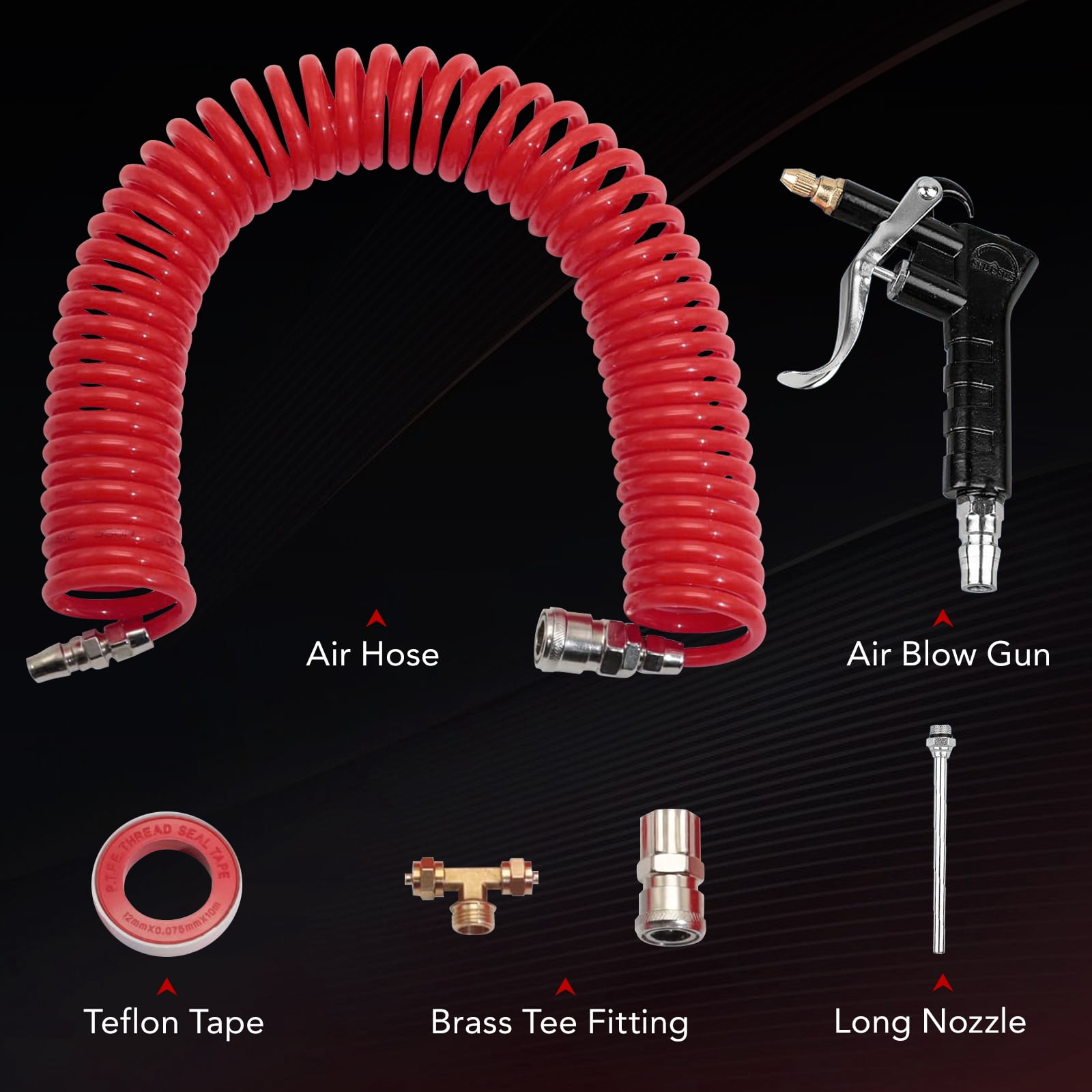 Filluck Air Blow Gun Kit, Heavy Duty Air Seat Blow Gun Kit for Truck Air Hose with 30FT (9M) Long Coil and Extended Dual Head Tire Air Chuck