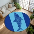 thumbnail image 3 of Aqua Navy Blue Shark 8ft Round Rug, Summer Beach Coastal Modern Art Non-Skid Rubber Backing Large Area Rugs - Living Room Bedroom Home Office, Indoor Floor Mat Carpets Washable Rug, 3 of 9