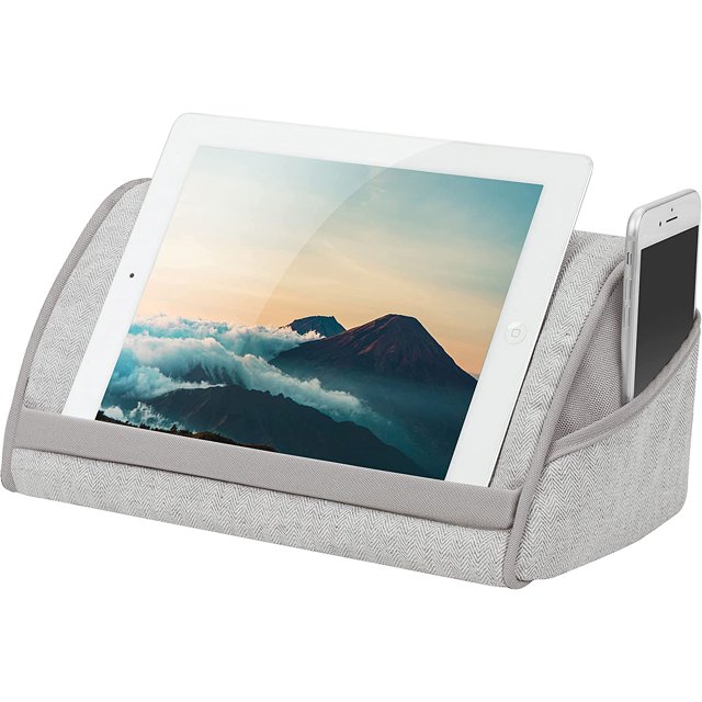 LapGear Heritage Microbead Tablet ow Stand with Phone Pocket - Gray Herringbone - Fits Most Tablets - Style No.