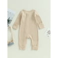 thumbnail image 4 of Baby Girls Spring Autumn Casual Jumpsuit Solid Color Long Sleeve Oblique Zipper Ribbed Romper, 4 of 9