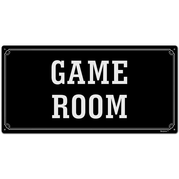 BTFSigns 6 x 12 inch Game Room in Rust-Free Aluminum, Metal Signs for Door, Black and White, Rounded Corners, Durable, Long Lasting