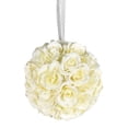 thumbnail image 1 of Vickerman 8" Contemporary Fabric Artificial Rose Ball in White, 1 of 2