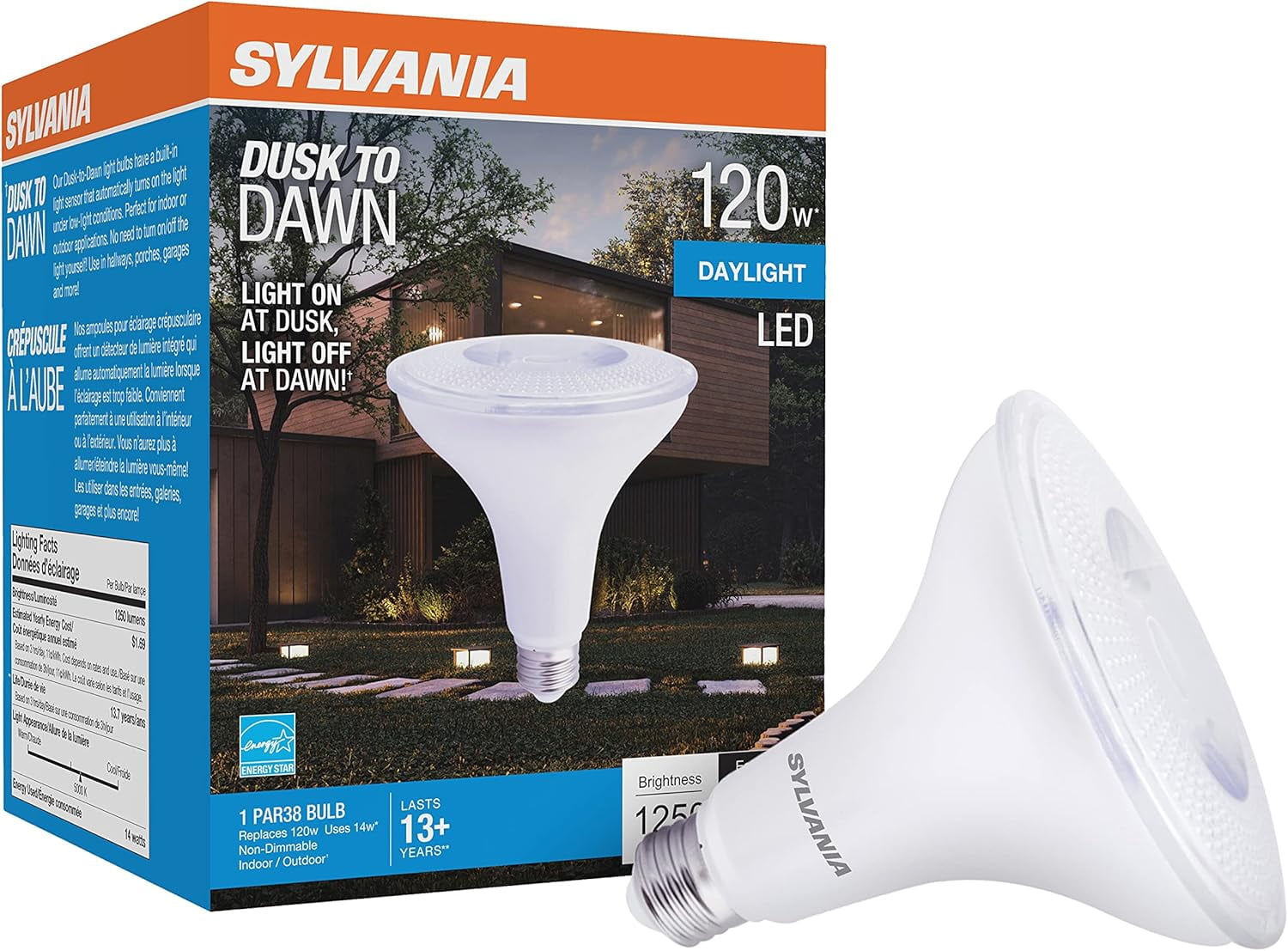 SYLVANIA LED 14W (120W Equivalent) Daylight Flood Light Bulbs, PAR38, Dusk to Dawn (2 pk)