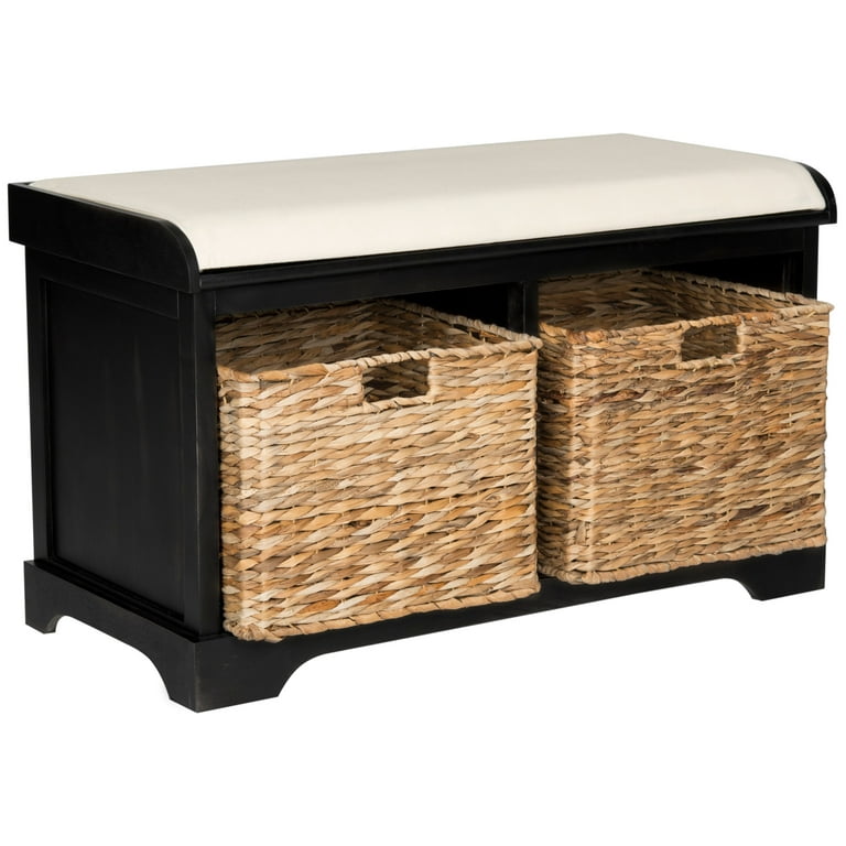 SAFAVIEH Freddy Contemporary Wicker Storage Bench with Cushion Distressed Black