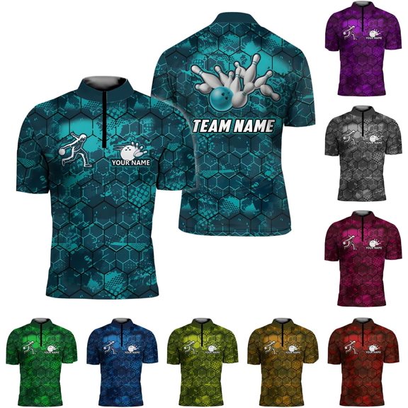 Personalized Bowling Jersey 3D, Bowling Shirts for Team, Bowling Shirt Unisex for Men Women, Bowling Polo Shirts (Teal, S)