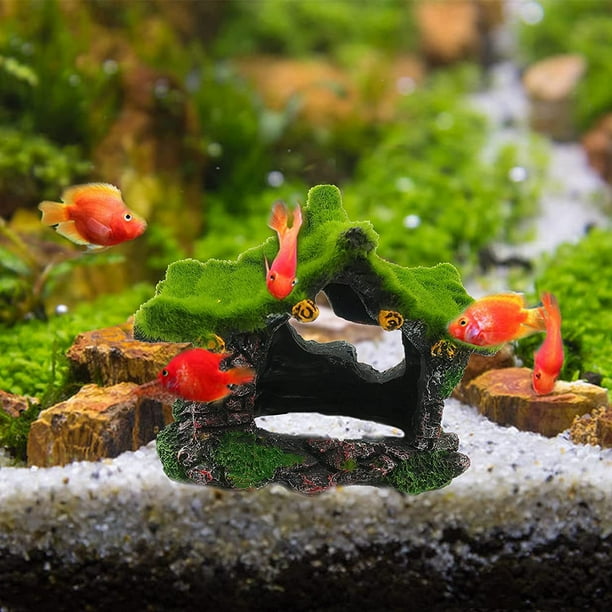 Mgfed Aquarium Decoration House Resin Hollow Hideout House, Betta Fish Log Driftwood Accessories Cave Ornament Tank Small Fish Hideaway With Moss
