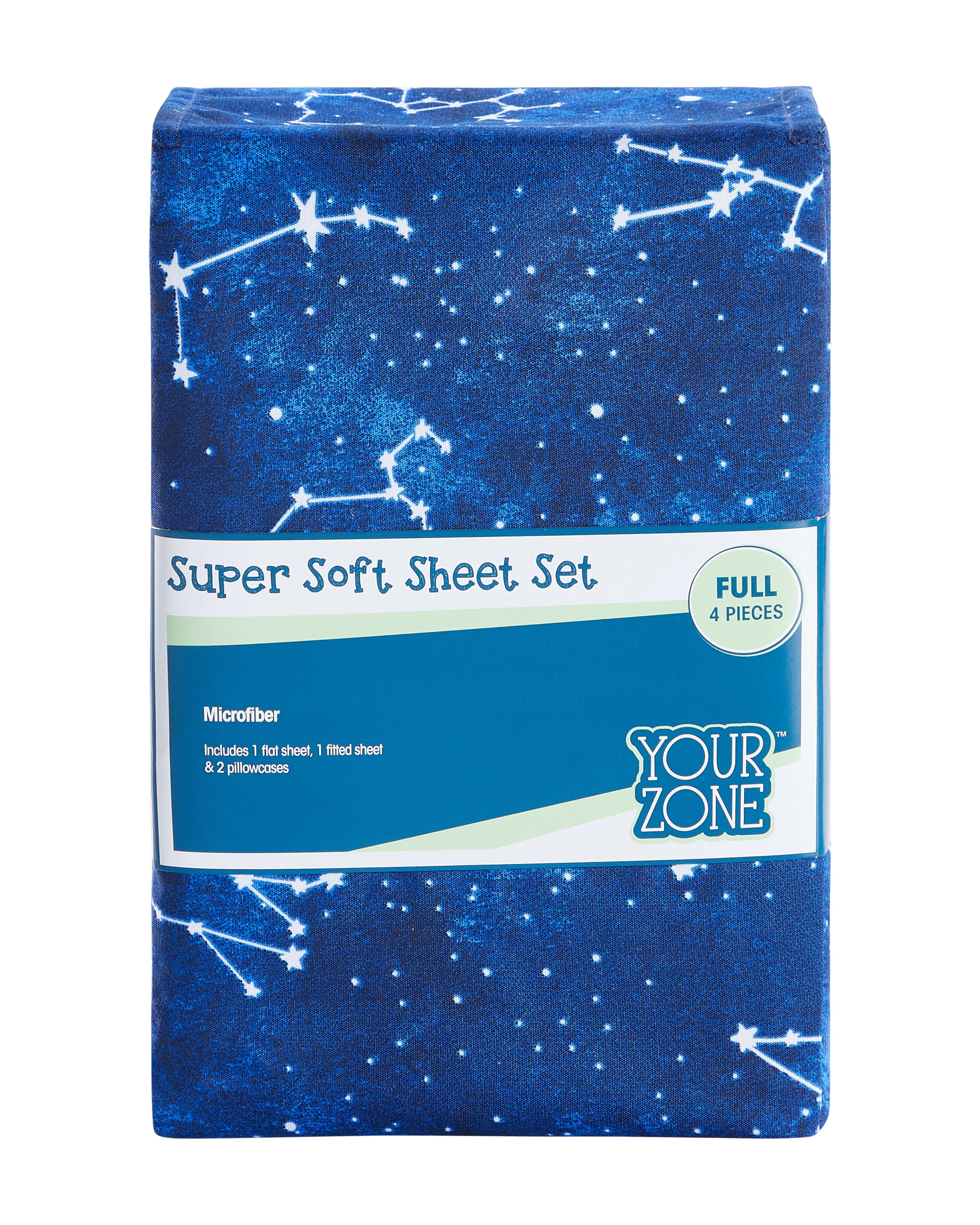 Your Zone Kids Soft Microfiber Sheet Set, Navy Blue Stars, Full, 4 Pieces, Easy Care