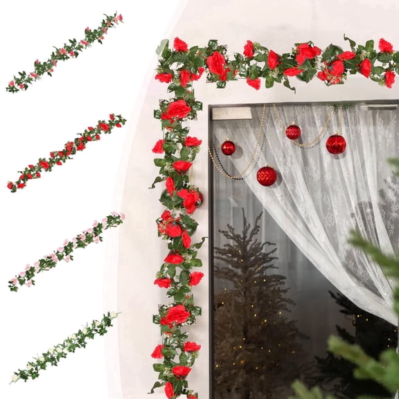 Artificial Rose Vines Garland | Silk Fake Hanging Flower Vine | Wedding Decor | Party Backdrop | Indoor Outdoor Waterproof Floral Garland | 86.6in Long | White Pink Red
