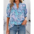 thumbnail image 2 of BTFBM Summer Blouses for Women Dressy Casual Fashion Spring Tops Floral Boho V Neck Puff Short Sleeve Top Shirts, 2 of 7