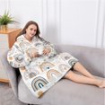 thumbnail image 5 of Oversized Wearable Blanket Hoodie,White Boho Bohemia Rainbows Suns Clouds Pattern Sherpa Blanket Hoodie with Super Pockets,Super Warm Fuzzy Pullover for Women & Men, 5 of 6