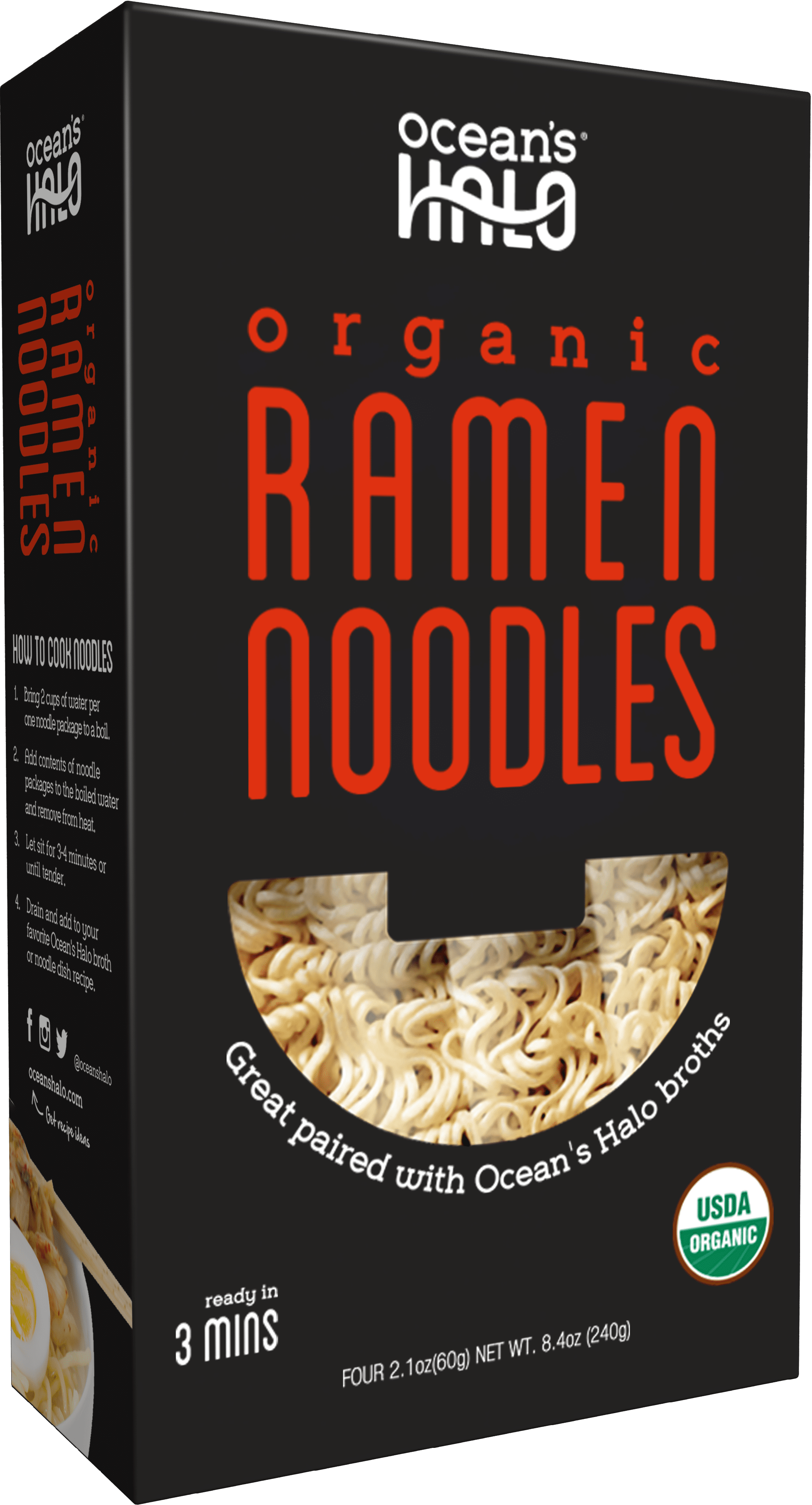 (6 pack) Ocean's Halo, Organic Ramen Noodles, Vegan, USDA Organic, Fast and Easy, 8.4 oz