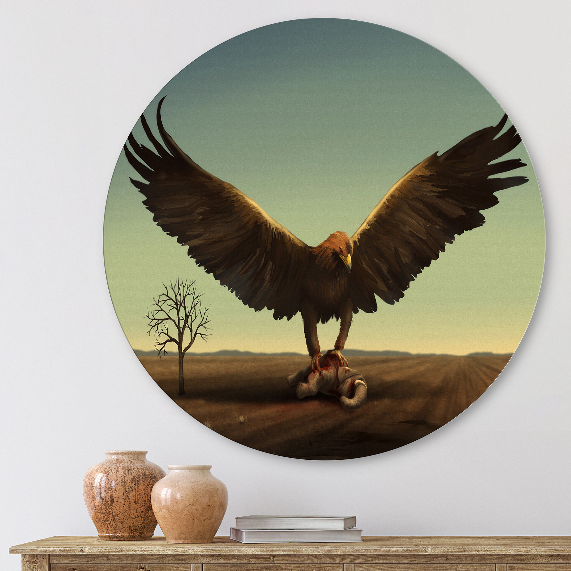 Designart 'Open Wings Roc Bird in Wild' Farmhouse Circle Metal Wall Art 23x23 - Disc of 23