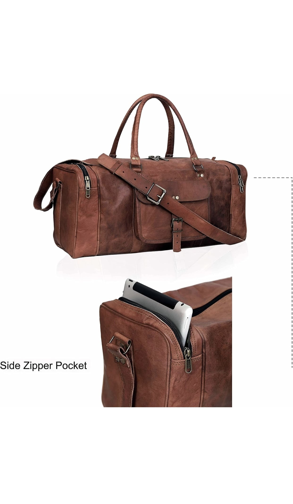 Agwani Handicraft Genuine Leather Duffel 24 Inch, Travel Overnight Weekend Bag for Men, Brown Vintage Gym Sports & Vacation Luggage.