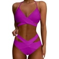 thumbnail image 1 of NINGMENG Bikinis for Women Summer Solid Color Spaghetti Strap Bra And Panty Set High Waisted Push Up Two Piece Tankini Swimsuits For Women Bathing Suits,Purple,XXL, 1 of 5