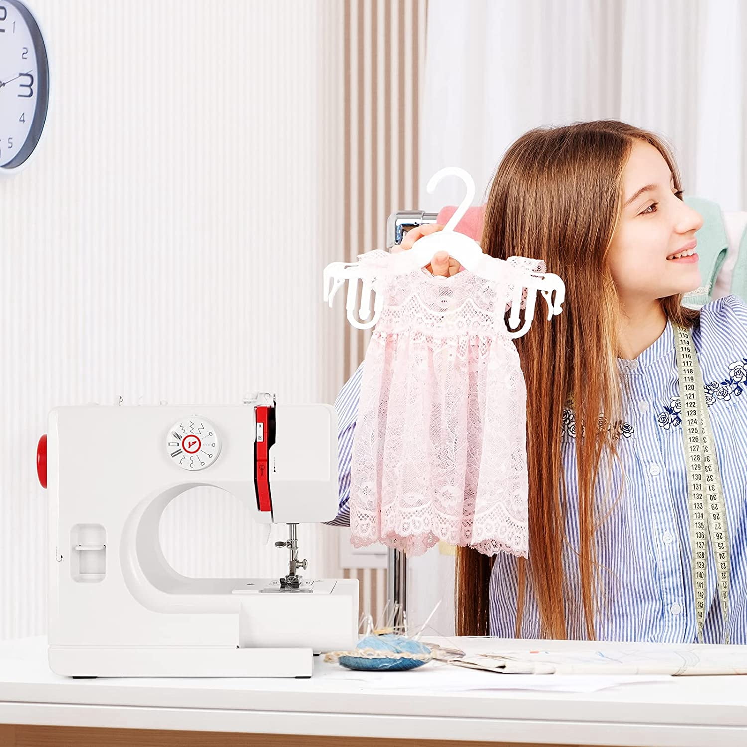 Mini Portable Sewing Machine Household Kids Sewing Machine with 12 Built-In Stitches, Foot Pedal, Gray