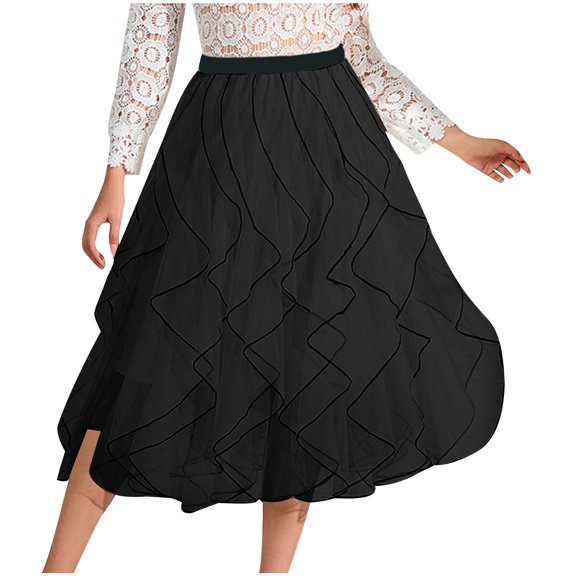 Skirt with Shorts Women's A-Line Midi Skirt Elastic Waist Midi Skirt High Waist A-Line Midi Skirt for Wedding Evening Party Mesh Skirts Denim Skirt Mini Black M