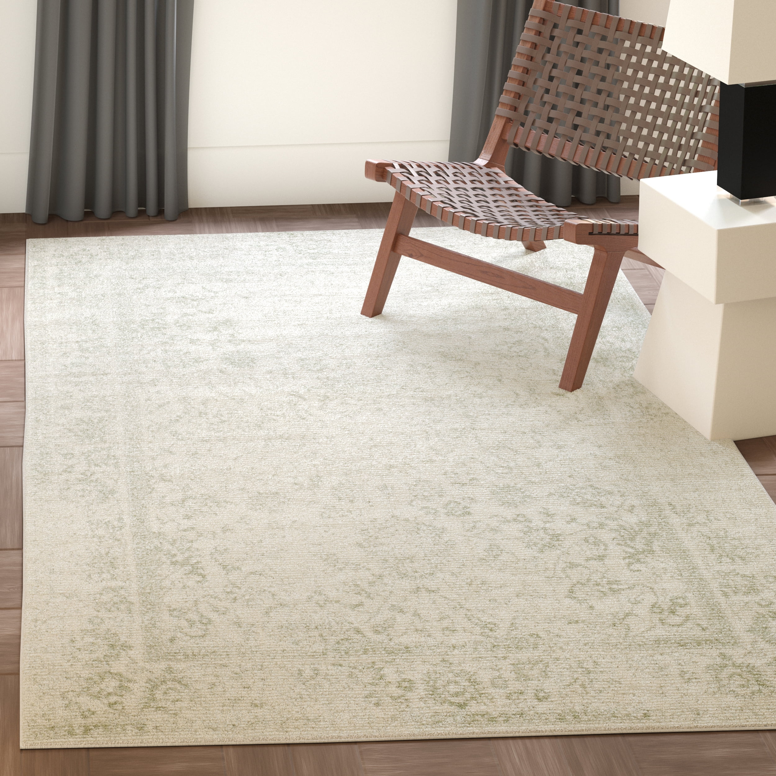 SAFAVIEH Adirondack Wyatt Traditional Distressed Area Rug, Ivory/Sage, 6' x 6' Square - Transitional Modern Design, Ivory & Sage, Ideal for Living Room, Bedroom, Dining Space