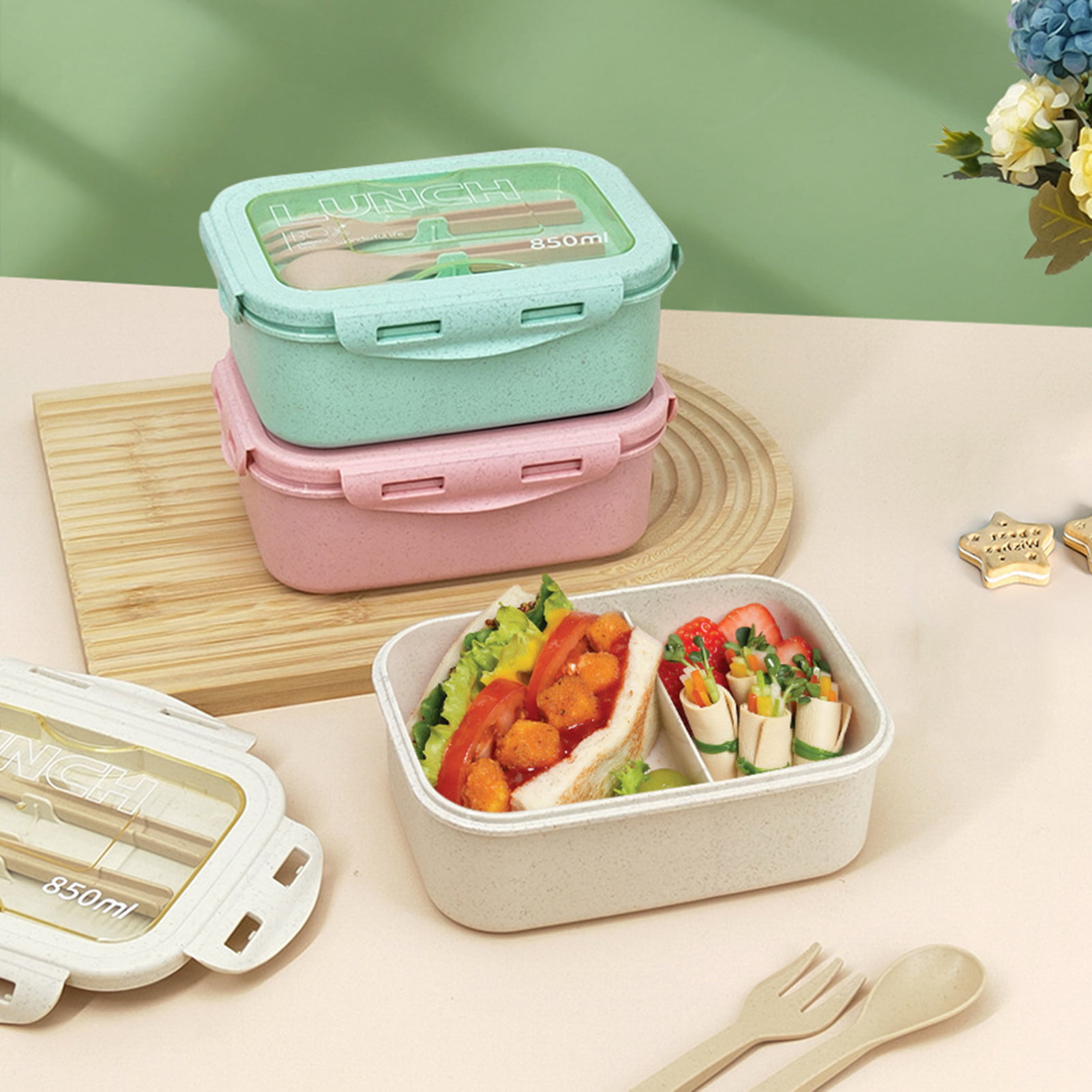 Tohuu Lunch Box Containers Double Layer Cute Lunch Box With Cutlery Kids Microwave  Safe Lunch Box Portable Stackable Food Container Lunch Boxes With Stickers  For Daycare ideal 